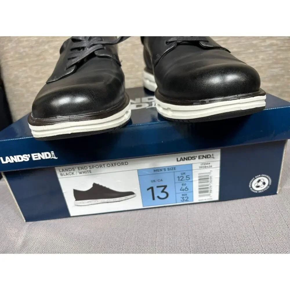 Lands End Sport Oxford Comfort Shoes Mens Size 13 Black & White 1908426 NEW